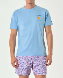 T-shirt MC2 Saint Barth azzurra con ricamo All you need is love sul petto