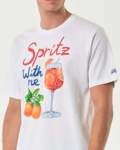 T-shirt MC2 Saint Barth bianca con maxi stampa Spritz With Me davanti