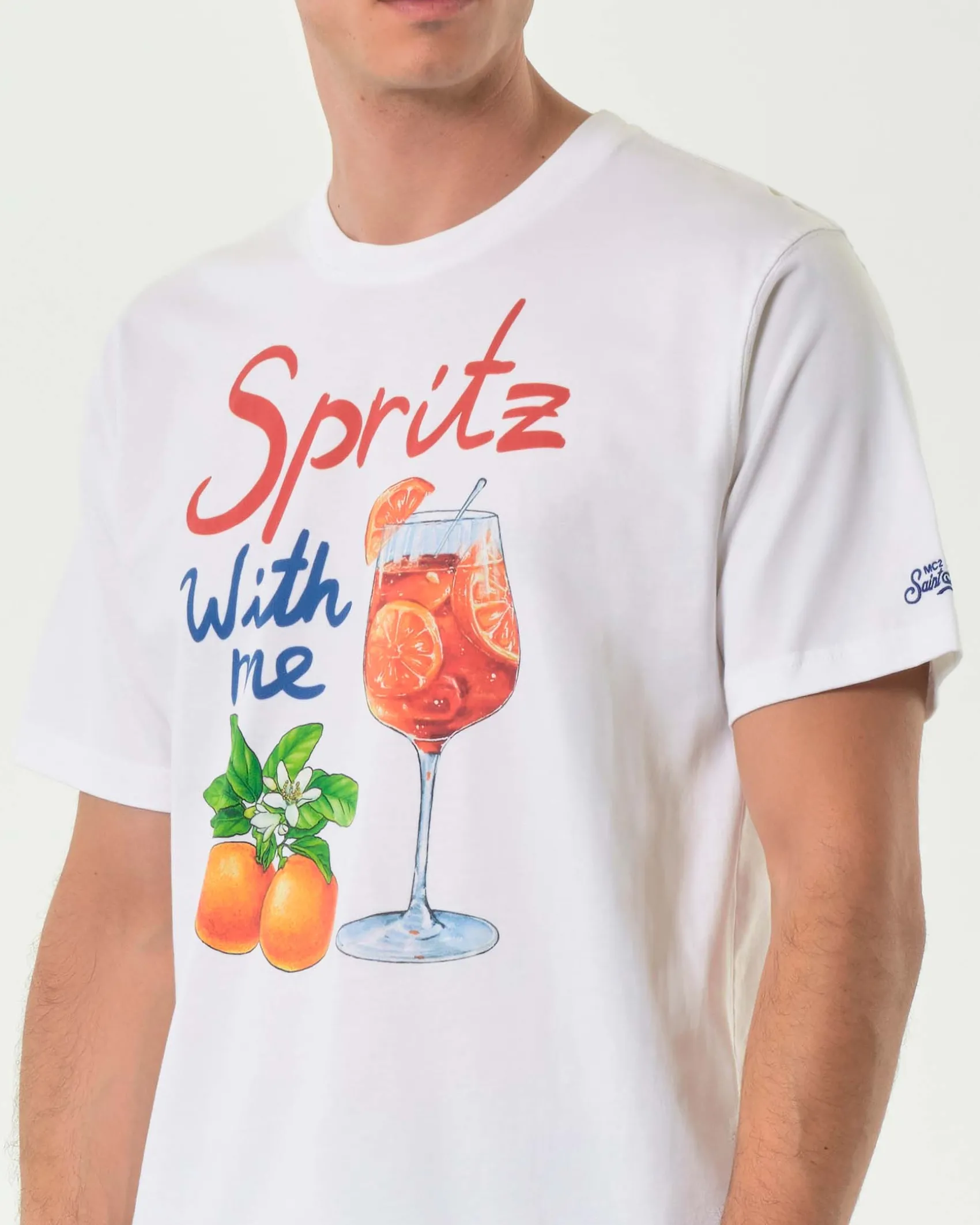 T-shirt MC2 Saint Barth bianca con maxi stampa Spritz With Me davanti