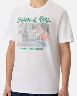 T-shirt MC2 Saint Barth bianca con stampa film Sapore di Mare sul petto