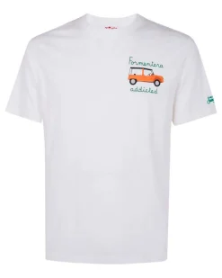 T-shirt MC2 Saint Barth bianca con ricamo Formentera Addicted sul petto