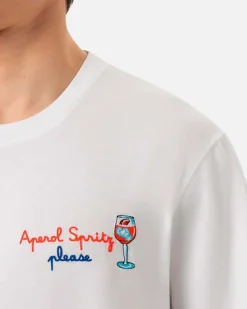 T-shirt MC2 Saint Barth bianca con ricamo Aperol Spritz Please sul petto