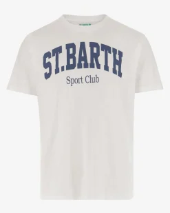 T-shirt MC2 Saint Barth bianca con stampa scritta logo e sport club davanti