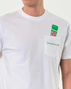 T-shirt MC2 Saint Barth bianca con taschino e ricamo Limoniamo? sul petto