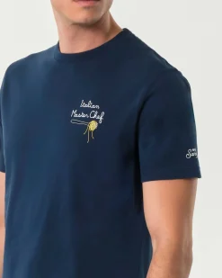 T-shirt MC2 Saint Barth blu con ricamo Italian, Master Chef sul petto