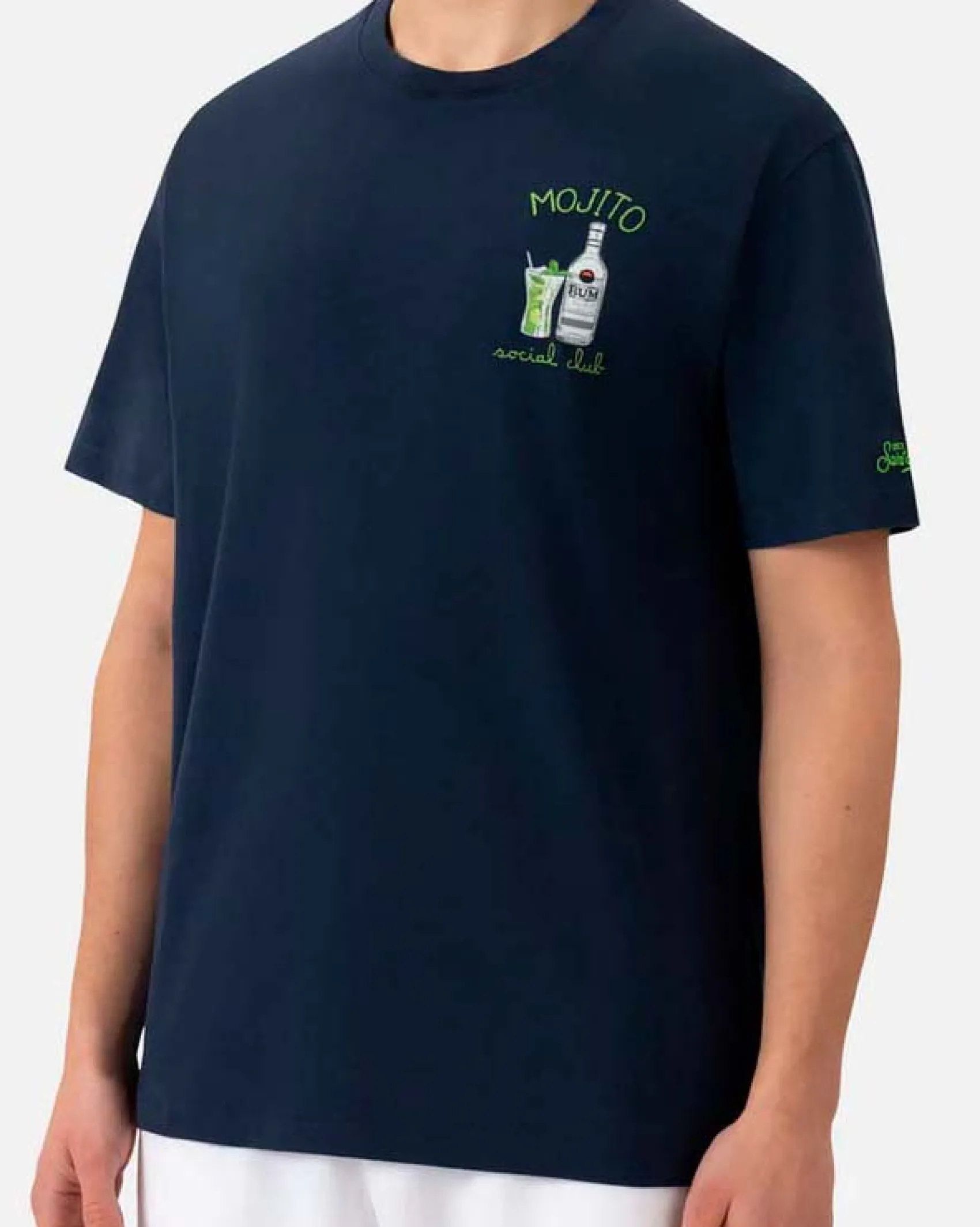 T-shirt MC2 Saint Barth blu con ricamo Mojito Social Club sul petto