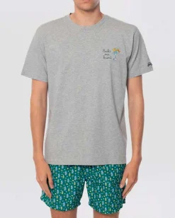 T-shirt MC2 Saint Barth grigia con ricamo Pochi ma Buoni sul petto