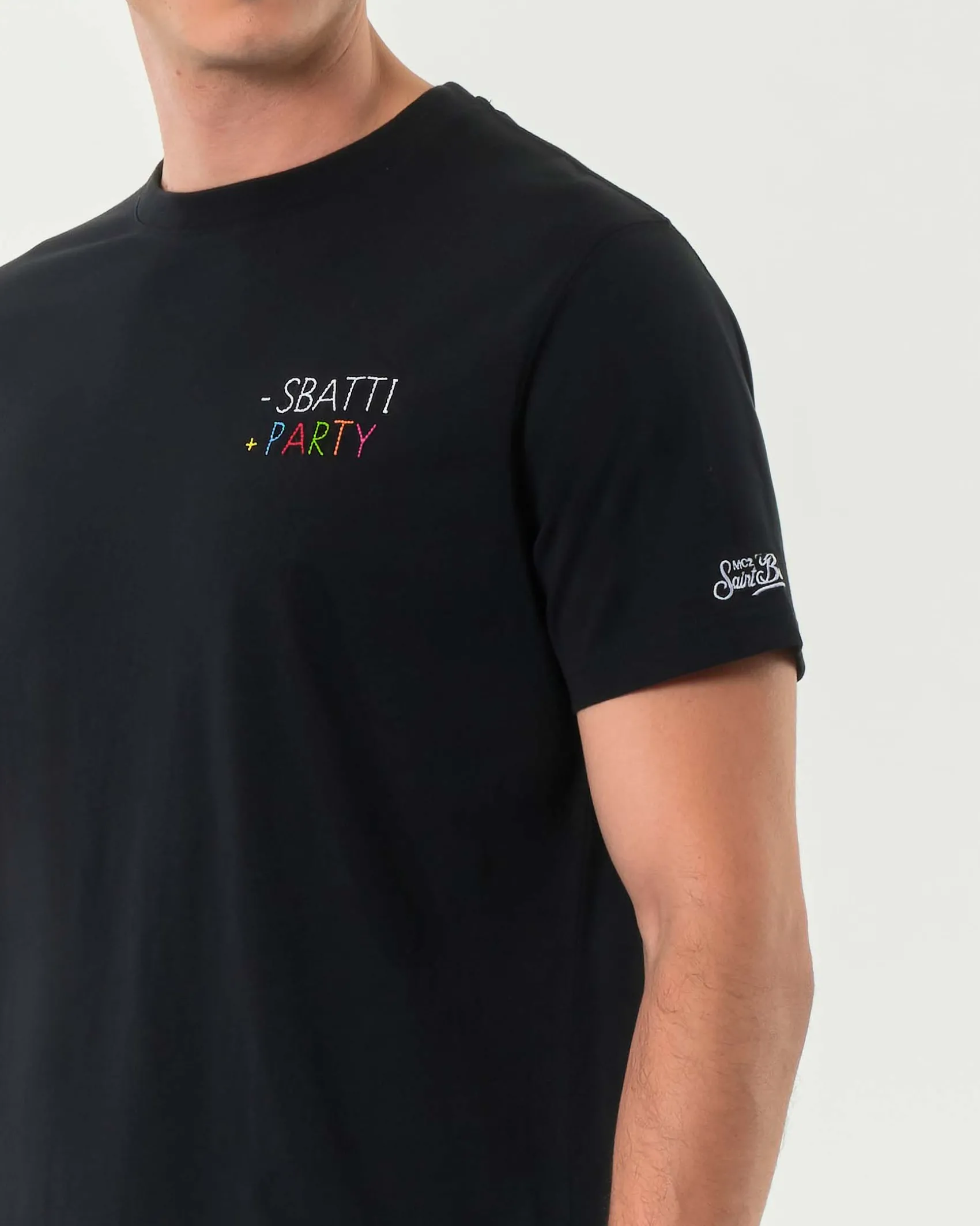 T-shirt MC2 Saint Barth nera con ricamo - Sbatti + Party sul petto