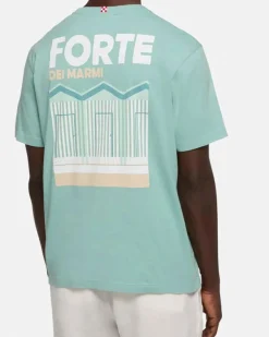 T-shirt MC2 Saint Barth salvia con scritta Forte dei Marmi sul petto e maxi stampa grafica sul retro