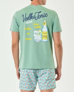 T-shirt MC2 Saint Barth salvia con stampa Vodka Tonic piccola sul petto e maxi sul retro