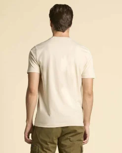 T-shirt mezza manica Aeronautica Militare beige con logo scritta ricamato sul petto
