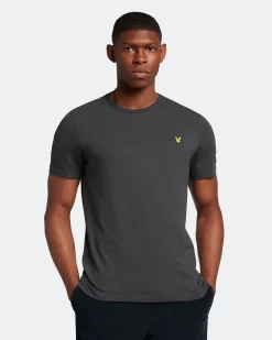 T-shirt mezza manica antracite in cotone con logo aquila gialla ricamata sul petto