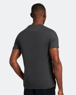 T-shirt mezza manica antracite in cotone con logo aquila gialla ricamata sul petto