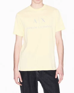 T-shirt mezza manica Armani Exchange gialla in cotone con logo AX stampato in contrasto sul petto