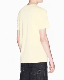 T-shirt mezza manica Armani Exchange gialla in cotone con logo AX stampato in contrasto sul petto