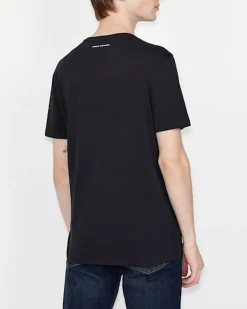 T-shirt mezza manica Armani Exchange blu con stampa grafica rettangolare e logo