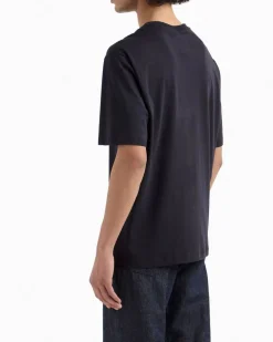 T-shirt mezza manica Armani Exchange blu con taschino e logo AX al petto