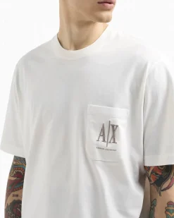 T-shirt mezza manica Armani Exchange bianca con taschino e logo AX al petto