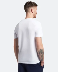 T-shirt mezza manica bianca in cotone con logo aquila gialla ricamata sul petto