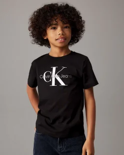 T-shirt mezza manica Calvin Klein nera in puro cotone con logo monogram bianco