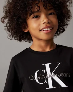 T-shirt mezza manica Calvin Klein nera in puro cotone con logo monogram bianco