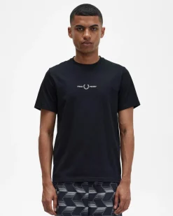 T-shirt mezza manica Fred Perry nera con logo ricamato centrale sul petto