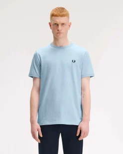 T-shirt mezza manica Fred Perry azzurra tinta unita