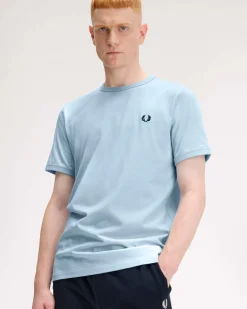 T-shirt mezza manica Fred Perry azzurra tinta unita