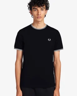T-shirt mezza manica Fred Perry nera con bordino bianco