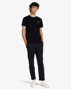 T-shirt mezza manica Fred Perry nera con bordino bianco