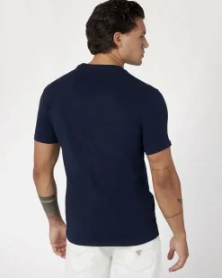 T-shirt mezza manica Guess blu in cotone stretch con stampa logo al petto