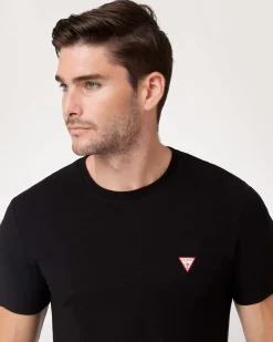 T-shirt mezza manica Guess nera in cotone stretch con stampa logo al petto