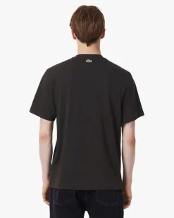 T-shirt mezza manica Lacoste marrone in jersey di cotone con stampa Tennis Heritage davanti