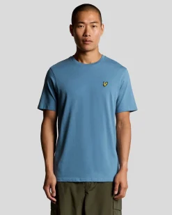 T-shirt mezza manica Lyle & Scott celeste in cotone con logo aquila gialla ricamata sul petto