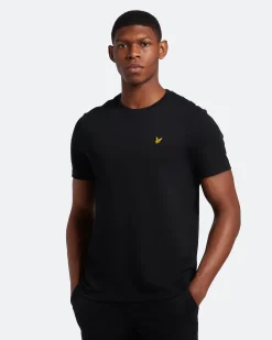 T-shirt mezza manica Lyle & Scott nera in cotone con logo aquila gialla ricamata sul petto