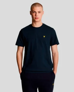 T-shirt mezza manica Lyle & Scott blu in cotone con logo aquila gialla ricamata sul petto