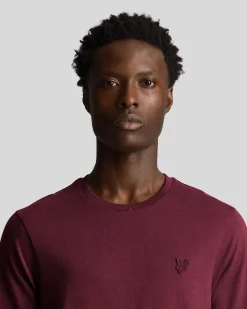 T-shirt mezza manica Lyle & Scott bordeaux in cotone con logo aquila tono su tono ricamata sul petto