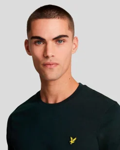 T-shirt mezza manica Lyle & Scott blu in cotone con logo aquila gialla ricamata sul petto