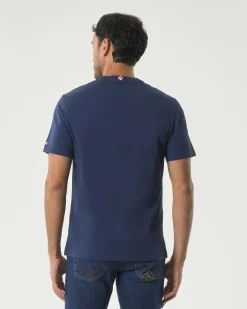 T-shirt mezza manica MC2 Saint Barth blu in puro cotone con ricamo 'Grand Slam' e cocktail sul petto