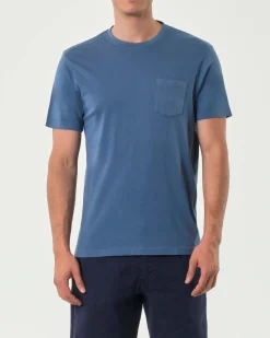 T-shirt mezza manica Paul Baker avio in jersey tinto in capo con taschino