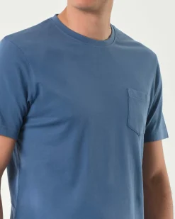 T-shirt mezza manica Paul Baker avio in jersey tinto in capo con taschino