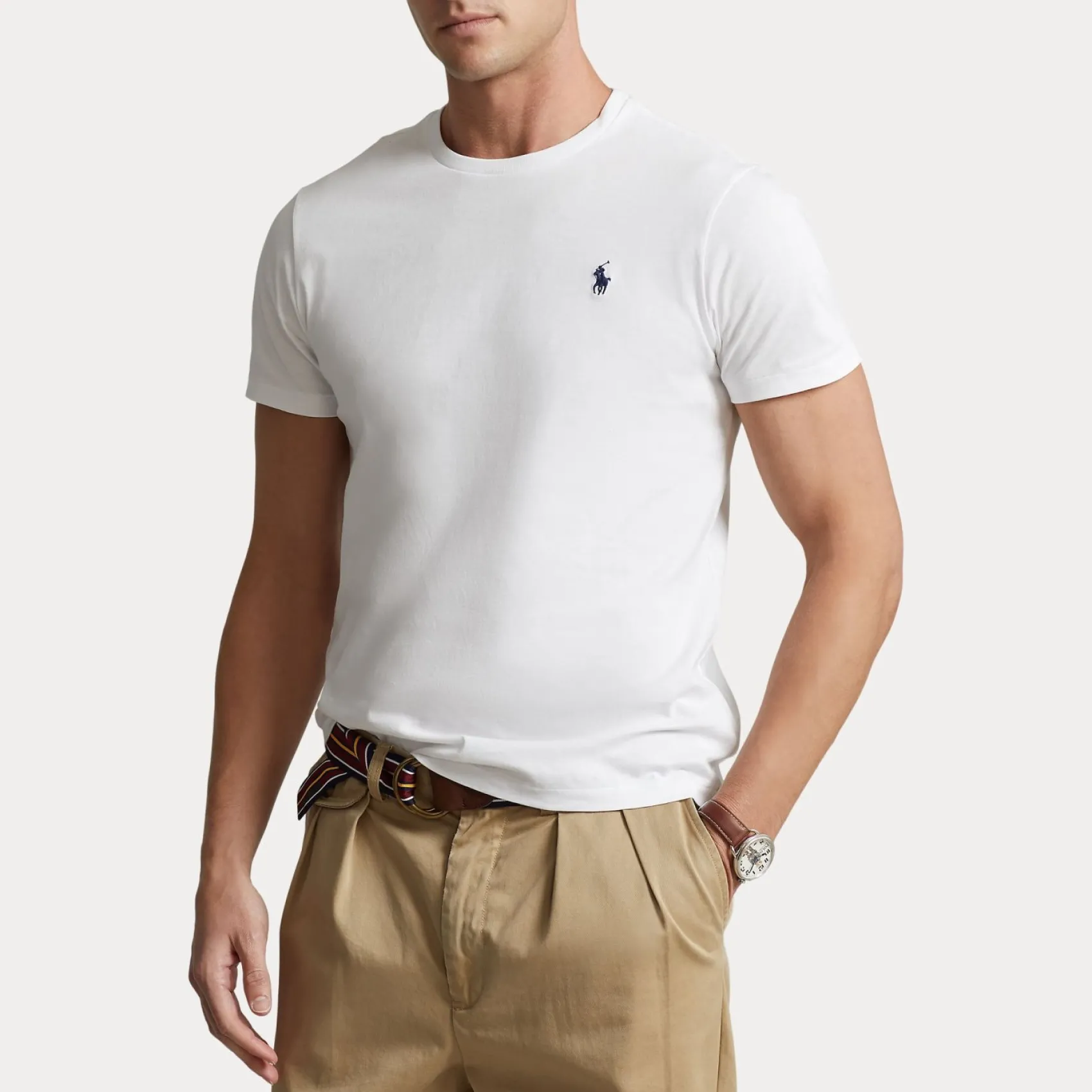 T-shirt mezza manica Polo Ralph Lauren bianca custom slim-fit con logo pony rosso