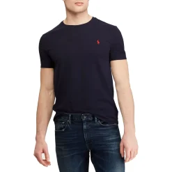 T-shirt mezza manica Polo Ralph Lauren blu custom slim-fit con logo pony rosso