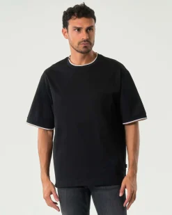 T-shirt mezza manica relaxed-fit Boss nera con bordino in contrasto