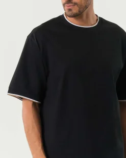 T-shirt mezza manica relaxed-fit Boss nera con bordino in contrasto
