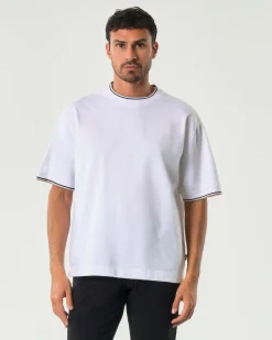 T-shirt mezza manica relaxed-fit Boss bianca con bordino in contrasto