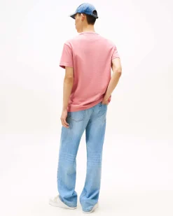 T-shirt mezza manica Tommy Jeans rosa regular-fit in puro cotone con logo flag ricamato sul petto