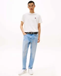 T-shirt mezza manica Tommy Jeans bianca regular-fit in puro cotone con logo flag ricamato sul petto