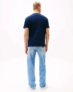 T-shirt mezza manica Tommy Jeans blu regular-fit in puro cotone con logo flag ricamato sul petto