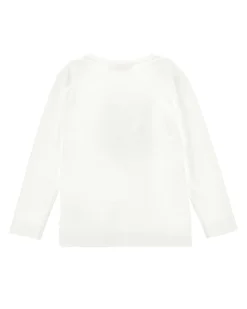 T-shirt Monnalisa bianca in cotone stretch a maniche lunghe con stampa fiocco